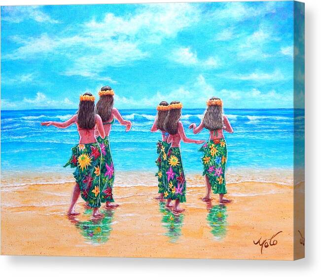 Hawaii Canvas Print featuring the painting Hula Dancers Hawaii by John YATO