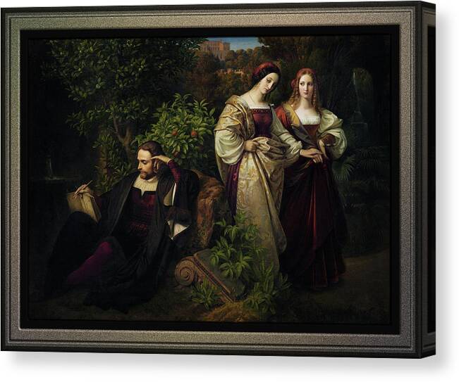 Torquato Tasso Canvas Print featuring the painting Torquato Tasso and the Two Leonores by Karl Ferdinand Sohn by Rolando Burbon