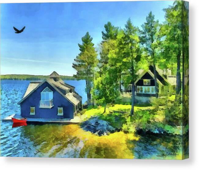 Cottage In The Woods Canvas Print featuring the painting Cottage in the woods 3 by George Rossidis