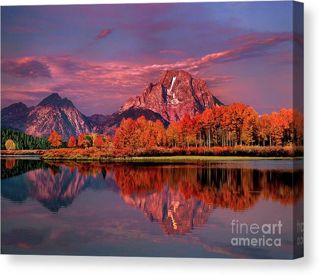 Dave Welling Canvas Print featuring the photograph Sunrise Mount Moran Oxbow Bend Grand Tetons Np by Dave Welling