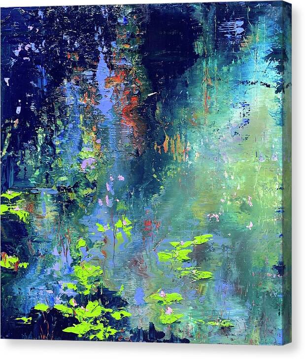 Abstract Waterlilies Canvas Print featuring the painting Waterlilies light green by Julia S Powell