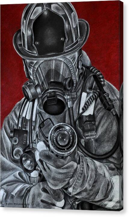 Firefighter Canvas Print featuring the drawing Assault by Jodi Monroe