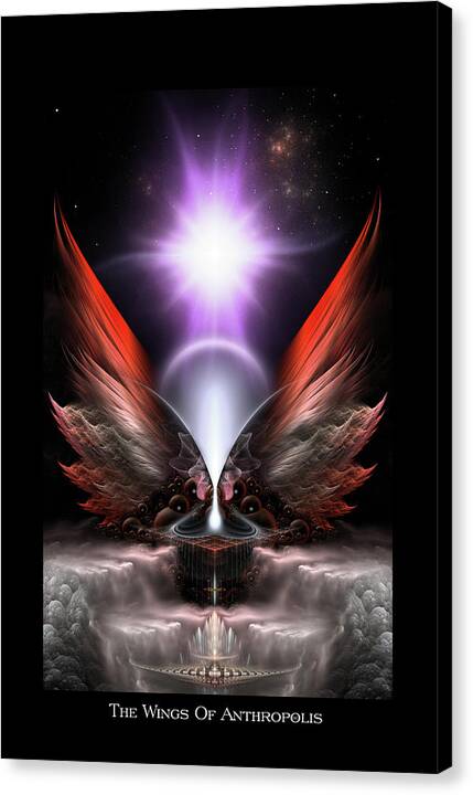 Wings Of Anthropils Canvas Print featuring the digital art Wings Of Anthropolis HC Fractal Composition by Rolando Burbon