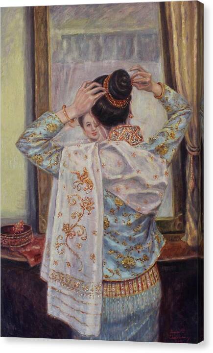 Lao Woman Canvas Print featuring the painting Sheer Elegance II by Sompaseuth Chounlamany