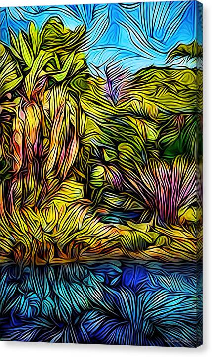 Joelbrucewallach Canvas Print featuring the digital art Tropical Dream Pond by Joel Bruce Wallach