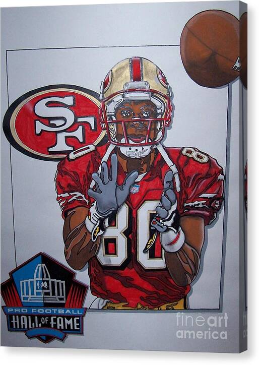 49ers Jerry Rice Canvas Print featuring the painting Number 80 by Jerry Foxworth