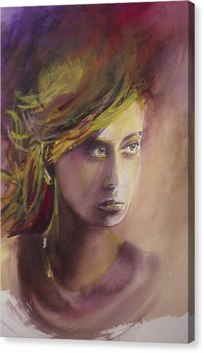 Watercolor Canvas Print featuring the painting The Look by Allison Ashton