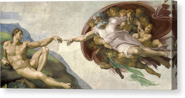 The Creation Of Adam Painting By Michelangelo On Ceiling Of The Sistine Chapel Canvas Print