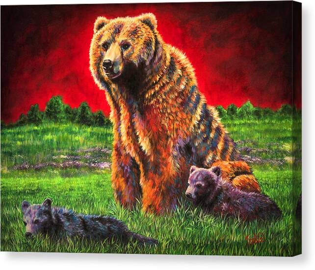 Grizzly Bear Canvas Print featuring the painting Beargrass by Teshia Art