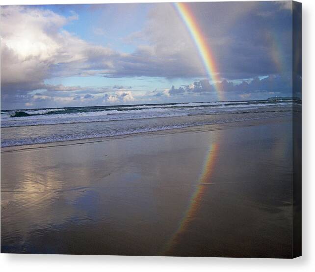 Australia Canvas Print featuring the photograph Magic Rainbow arc beachscape by Ankya Klay