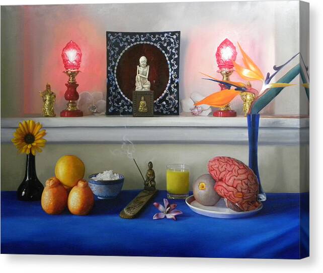 Buddhism Canvas Print featuring the painting Orange is a miele taste my mouth. by Richard Barone