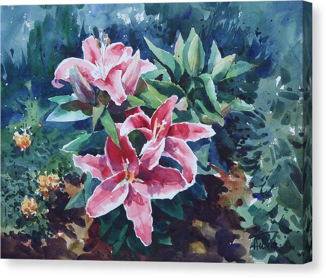 Flower Canvas Print featuring the painting Pink Lilly by Helal Uddin