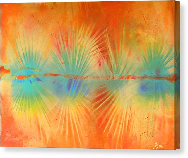 Palmetto Canvas Print featuring the painting Salute to the Sun by Gertrude Palmer