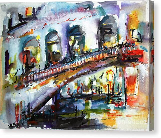 Venice Canvas Print featuring the painting Abstract Venice Reflections under Rialto by Ginette Callaway