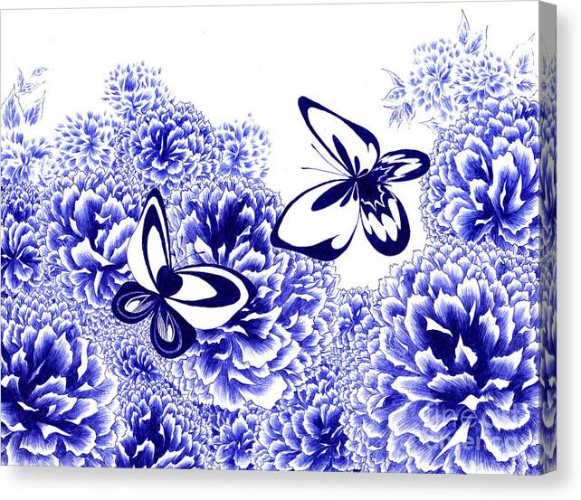 Butterflies Canvas Print featuring the drawing Harmony by Alice Chen
