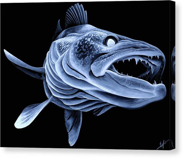 Walleye Canvas Print featuring the painting Low Light Walleye by Nick Laferriere