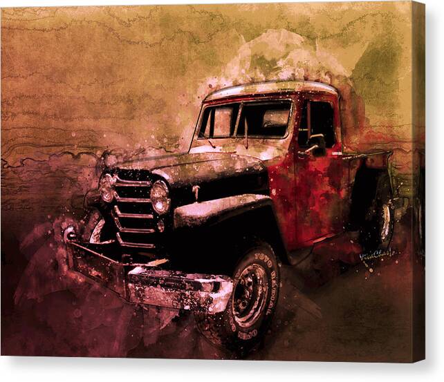 1951 Canvas Print featuring the photograph 51 Willys Jeep 4x4 Pickup Ridge Running Before Dark by Chas Sinklier