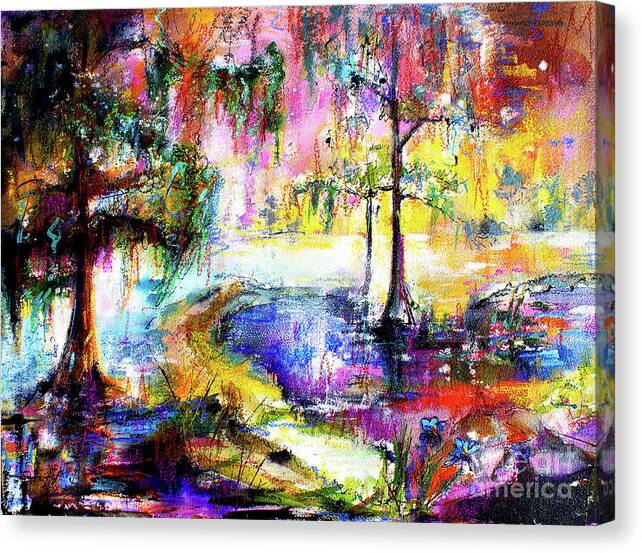 Wetland Landscape Canvas Print featuring the painting Magic of the Wetland Okefenokee Georgia by Ginette Callaway