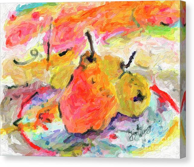 Fruit Art Canvas Print featuring the digital art Summer Pears Fruit Art Digital Impressionism by Ginette Callaway