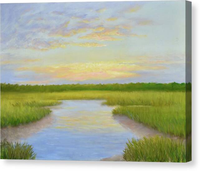 Late Afternoon Sky Over Marsh Canvas Print featuring the painting Pawleys Creek II by Audrey McLeod