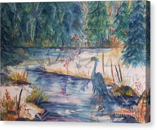 Heron Canvas Print featuring the painting Contemplating Lunch by Ellen Levinson
