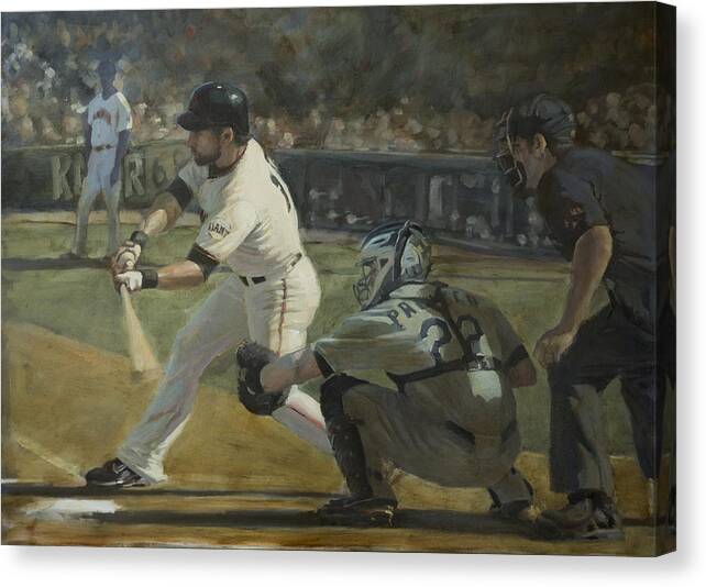 Angel Pagan Canvas Print featuring the painting Pagan Leadoff Triple by Darren Kerr
