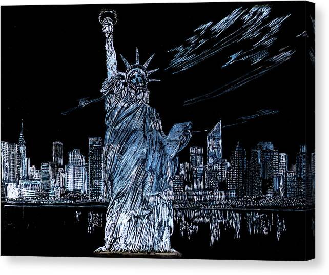 City Canvas Print featuring the drawing New York New York by Saad Hasnain