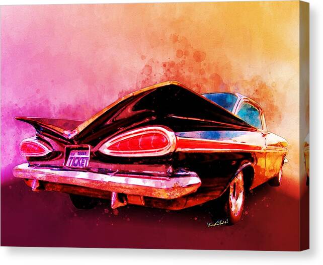 59 Canvas Print featuring the digital art 59 Chevy Ticket to Ride Watercolour by Chas Sinklier
