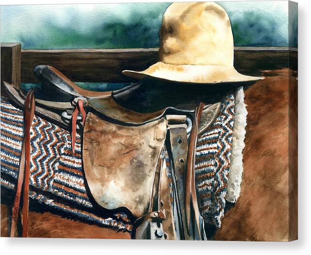 Saddle Canvas Print featuring the painting Janessa's Hat by Nadi Spencer
