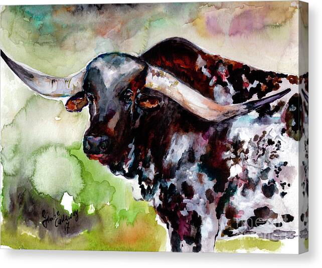 Longhorn Canvas Print featuring the painting Texas Longhorn Portrait by Ginette Callaway