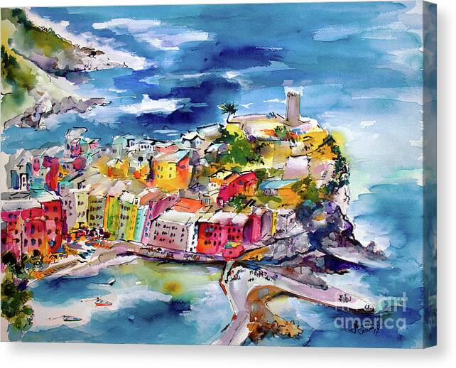 Vernazza Canvas Print featuring the painting Vernazza Cinque Terre Paintings of Italy by Ginette Callaway