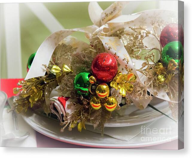 Christmas Canvas Print featuring the photograph Christmas table setting by Agnes Caruso