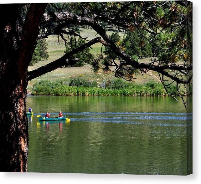 Manitou Canvas Print featuring the photograph Canoes on Manitou Lake 11957 by Jerry Sodorff