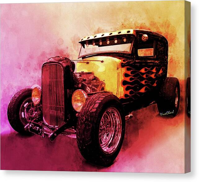 1931 Canvas Print featuring the photograph 31 Model A Ford Fiery WaterColour by Chas Sinklier