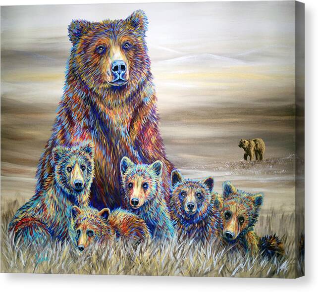 Bear Family Canvas Print featuring the painting Griz Country by Teshia Art