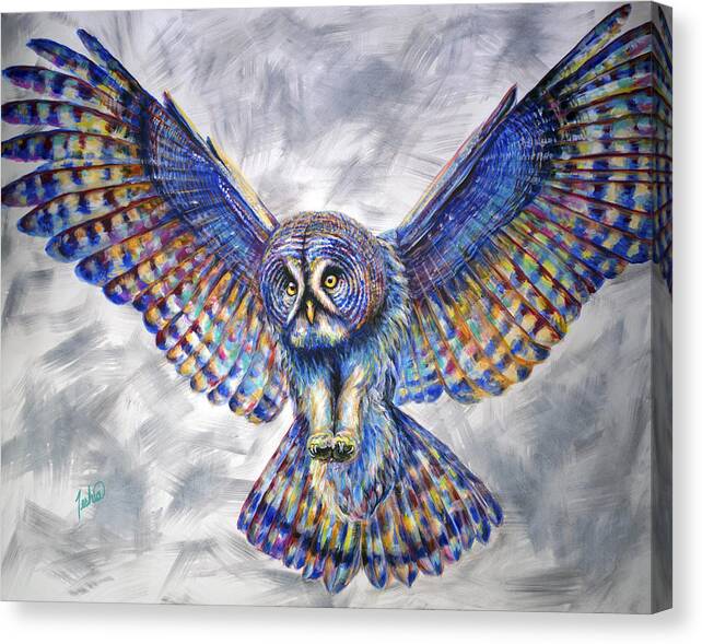 Owl Canvas Print featuring the painting Swoop by Teshia Art