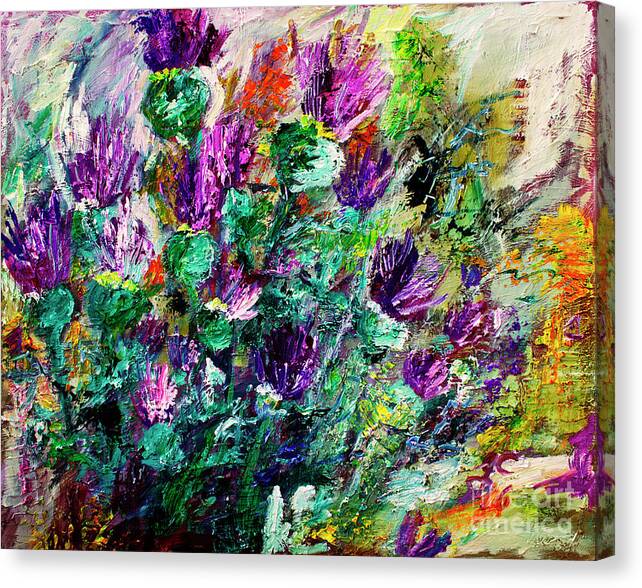 Thistles Canvas Print featuring the painting Thistles Impressionist Oil Painting by Ginette Callaway