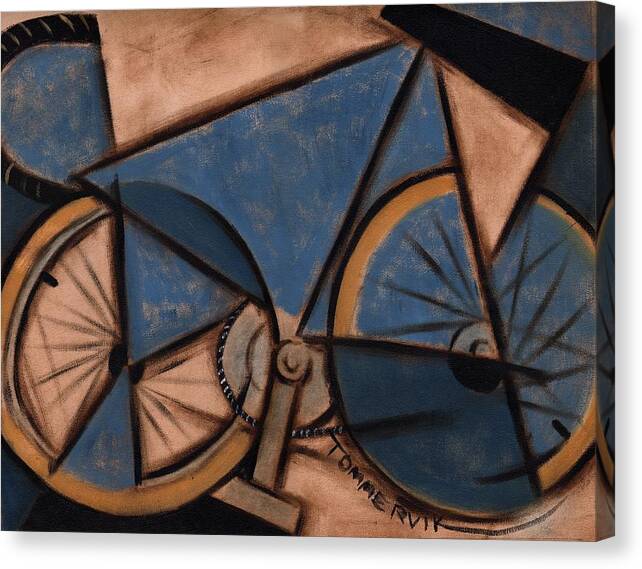 Bike Canvas Print featuring the painting Tommervik Blue Cycling Ten Speed Bike Abstract Bicycle Wall Art Print by Tommervik