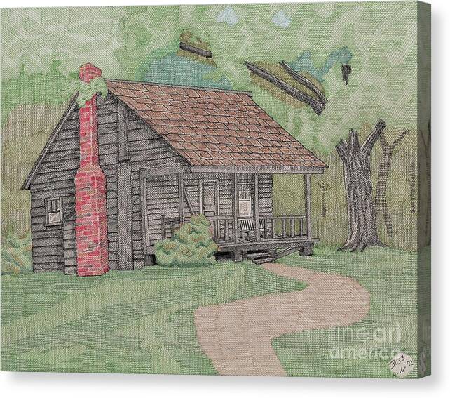 Cabin Canvas Print featuring the drawing Cabin in the Woods by Calvert Koerber