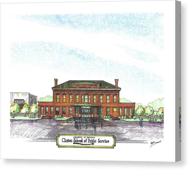 Arkansas Canvas Print featuring the drawing Clinton School of Public Service by Y Illustrations