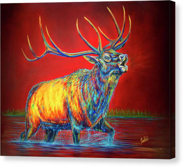 Elk Canvas Print featuring the painting Crimson Cries by Teshia Art