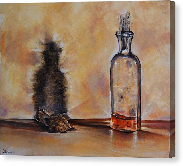 Whiskey Bottle Canvas Print featuring the painting Forgetting Is So Long by Jean Cormier