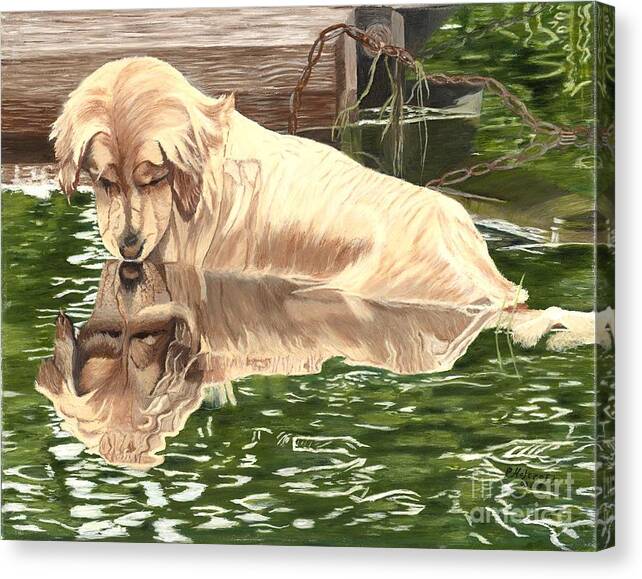 Dog Paintings Canvas Print featuring the painting Reflections of Molly by Peggy Holcroft