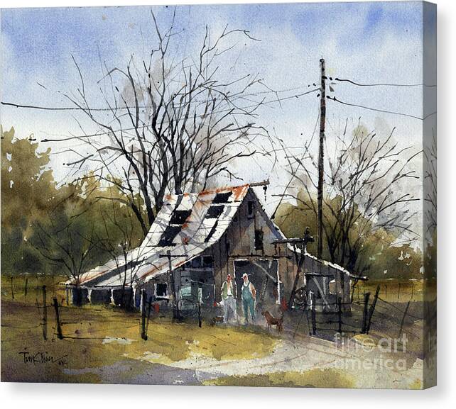 Watercolor Canvas Print featuring the painting Barn on US 83 by Tim Oliver