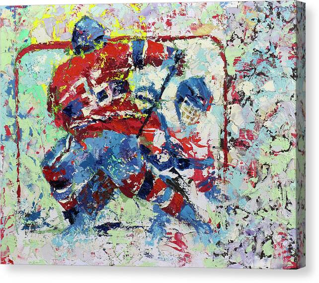 Ice Hockey Canvas Print featuring the painting ICE HOCKEY No1 by Walter Fahmy