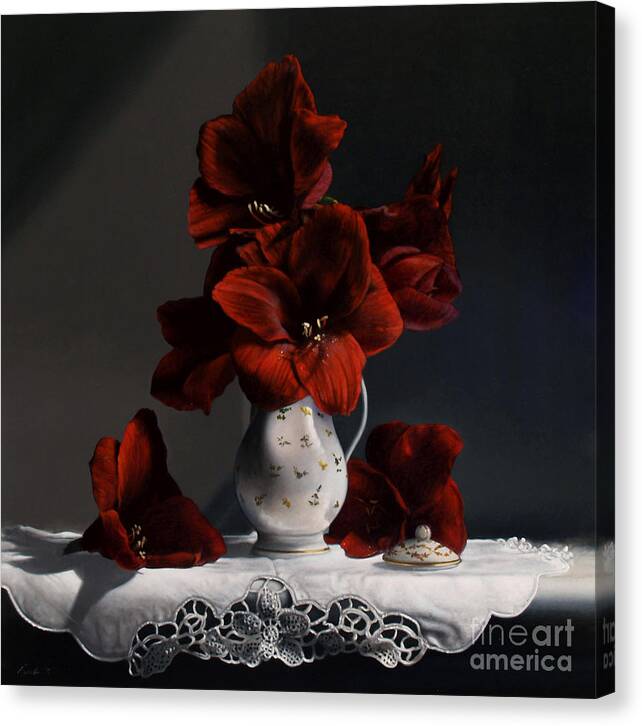 Amaryllis Canvas Print featuring the painting Red Amaryllis by Lawrence Preston