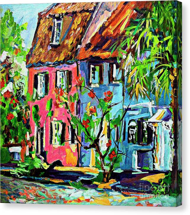 Charleston Canvas Print featuring the painting Pink House On Chalmers Street Charleston South Carolina #1 by Ginette Callaway