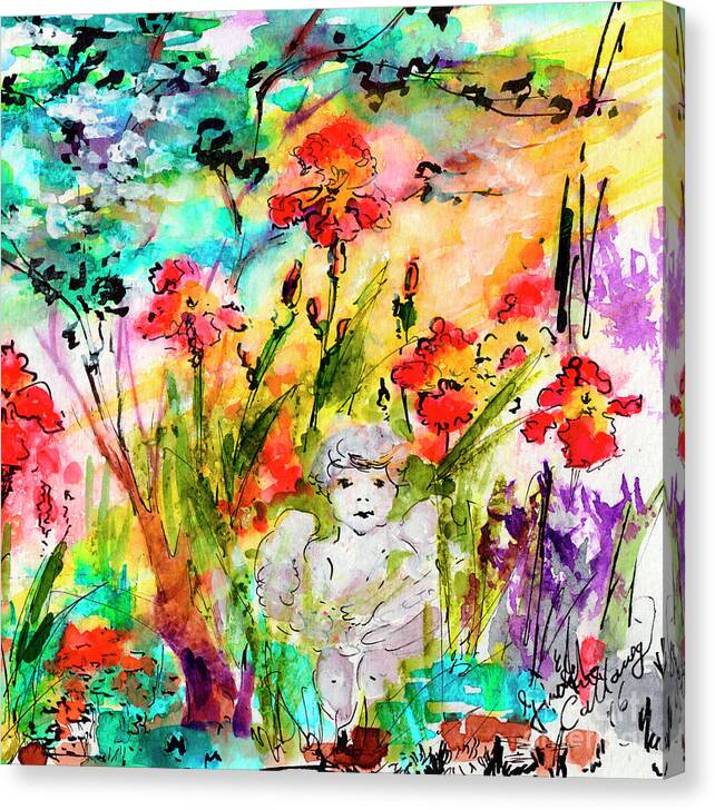 Flowers Canvas Print featuring the painting Angel In The Garden Watercolor by Ginette Callaway