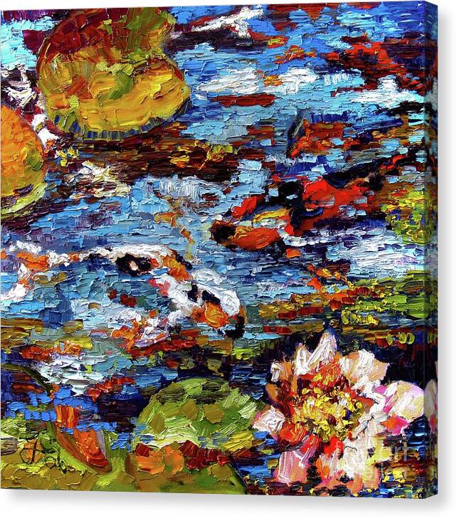 Impressionist Canvas Print featuring the painting Impressionist Koi Fish Pond Garden by Ginette Callaway