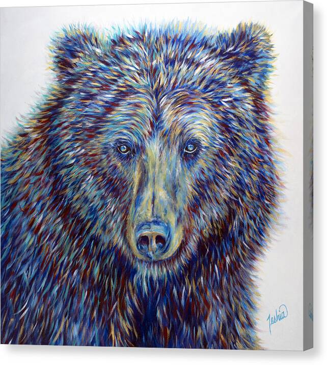 Grizzly Canvas Print featuring the painting Wise Eyes by Teshia Art